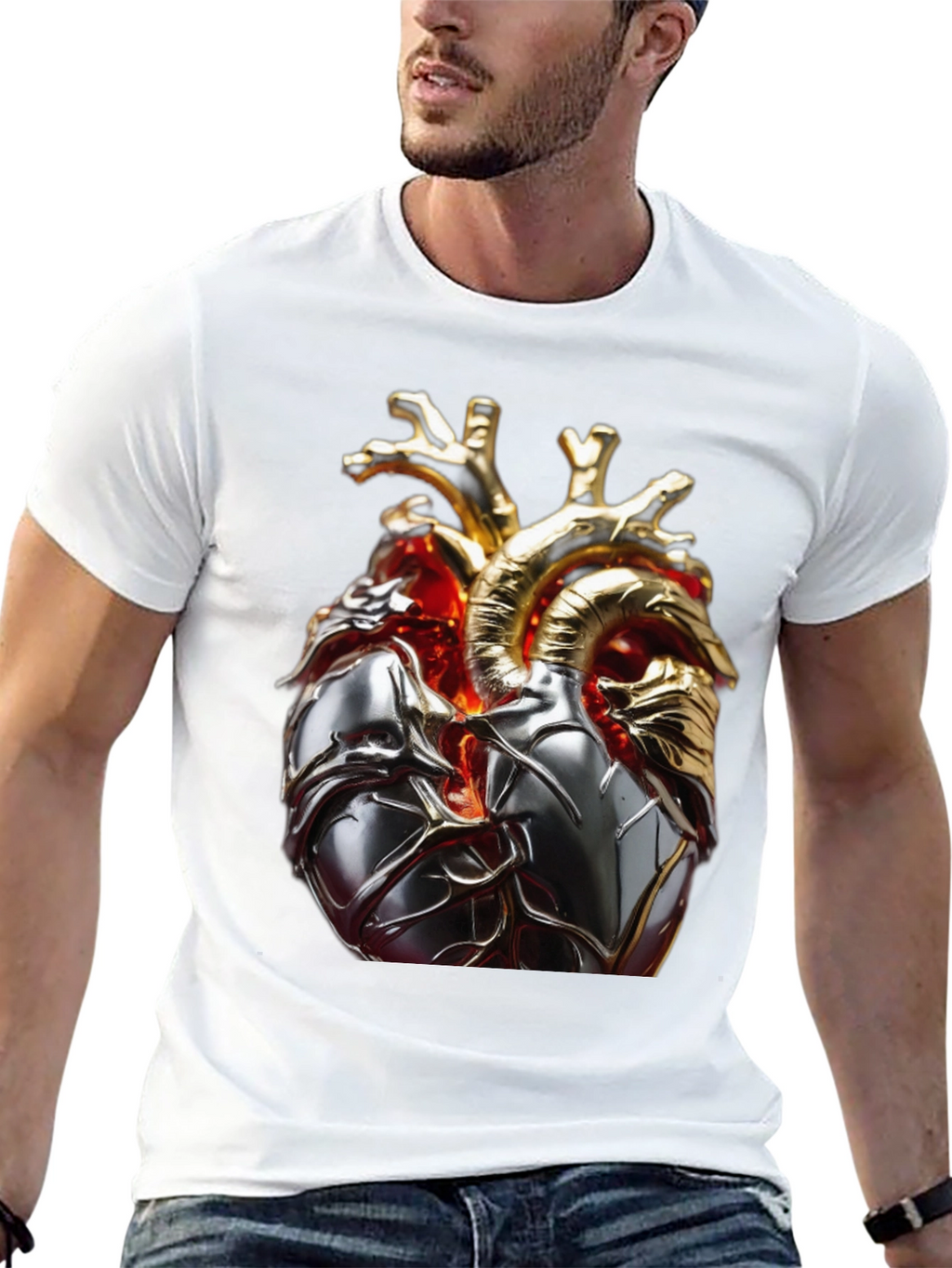 Metallic Heart Graphic T-Shirt