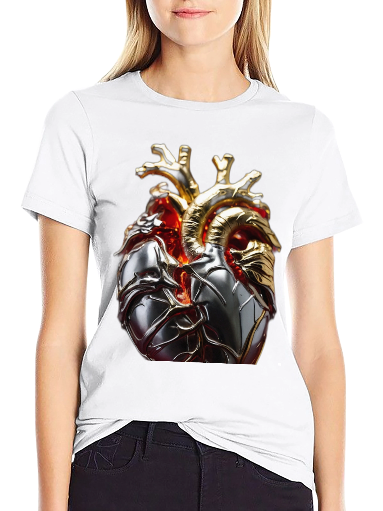 Metallic Heart Graphic T-Shirt