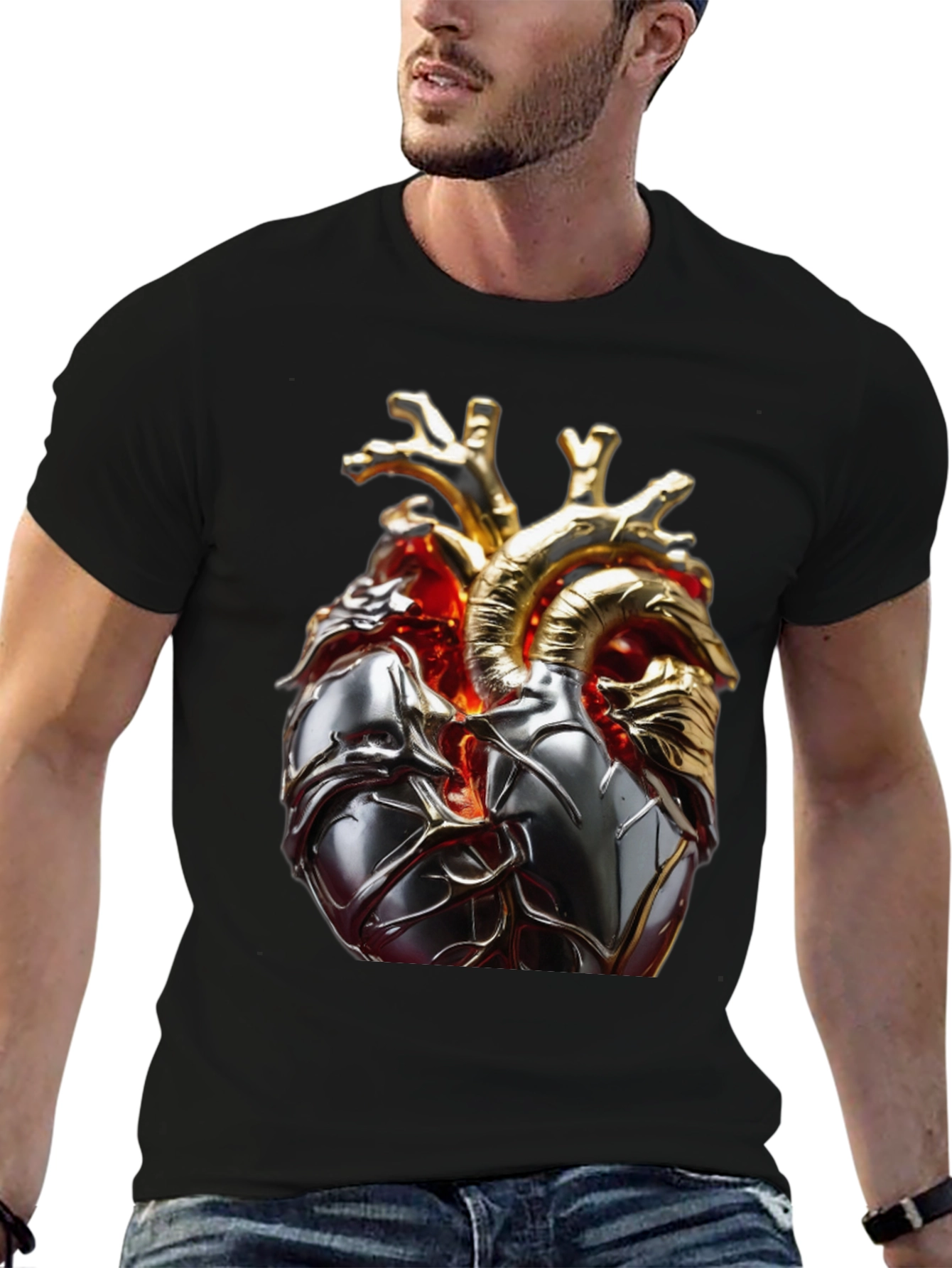 Metallic Heart Graphic T-Shirt