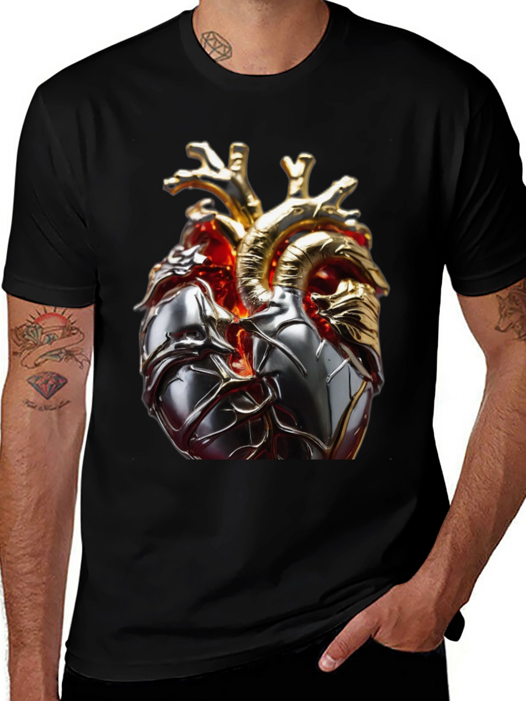 Metallic Heart Graphic T-Shirt