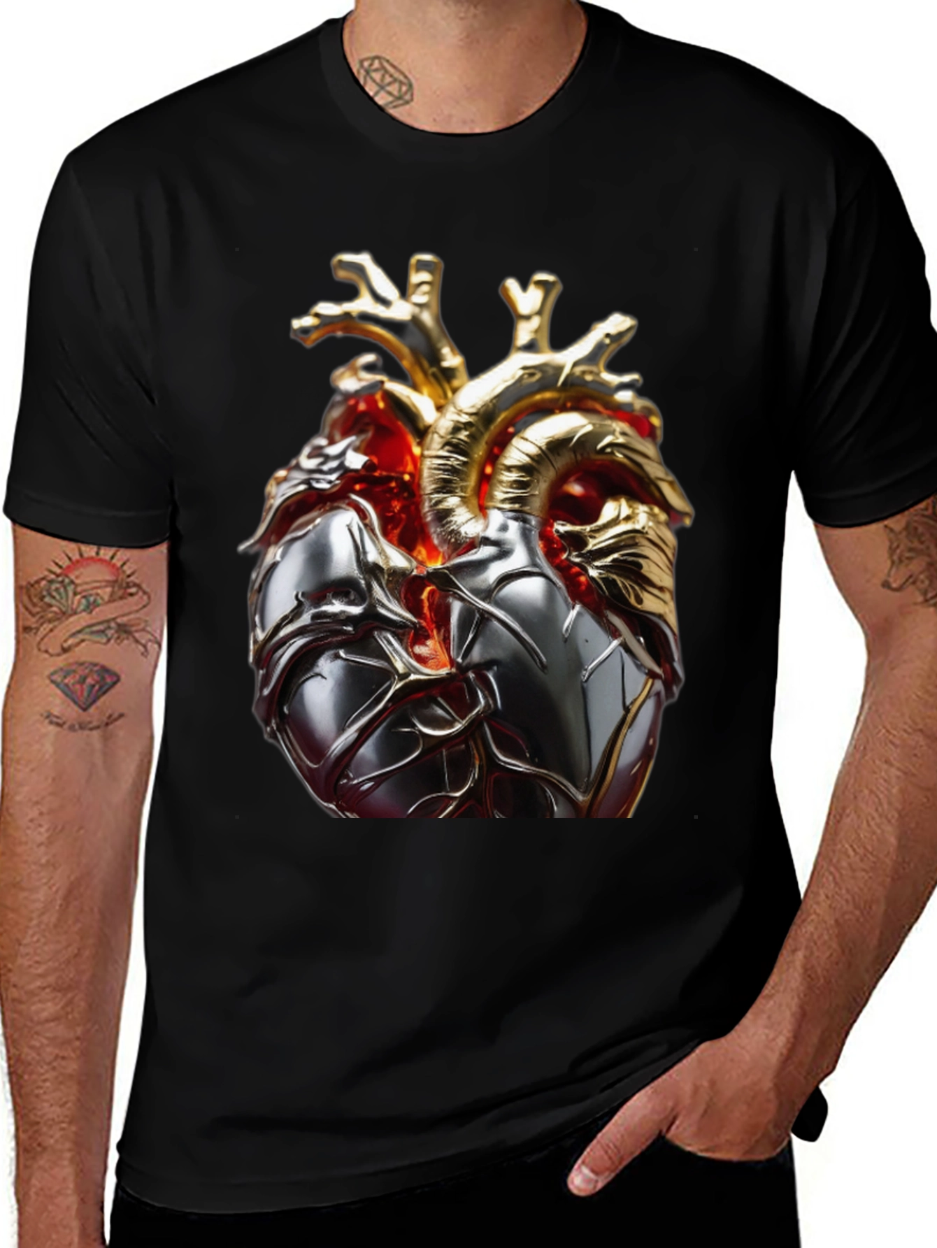 Metallic Heart Graphic T-Shirt