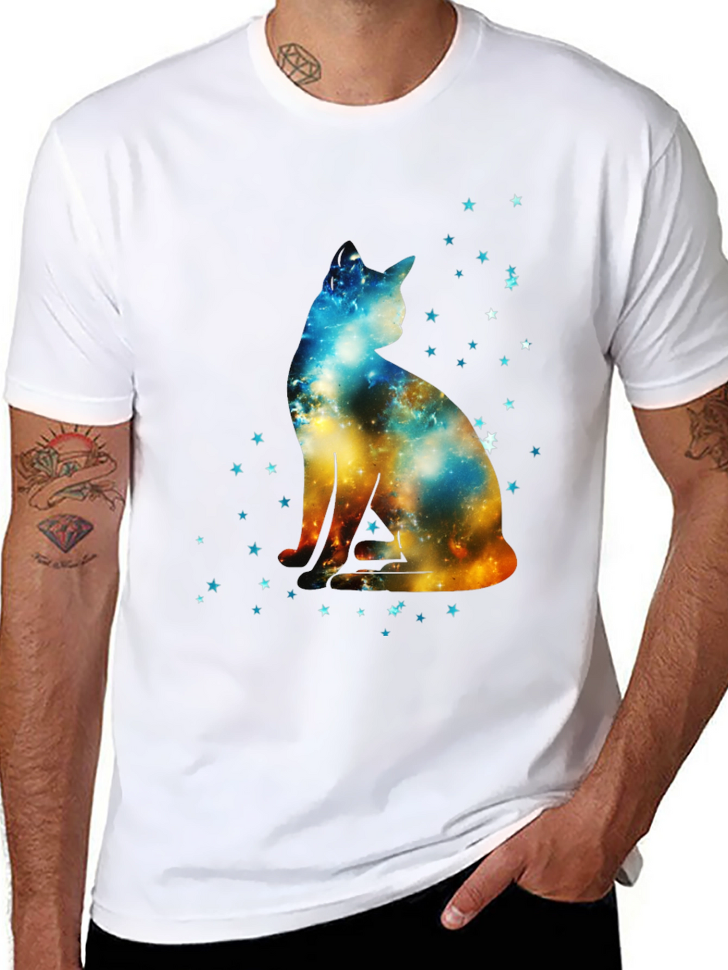 Galaxy Cat Graphic Black T-Shirt