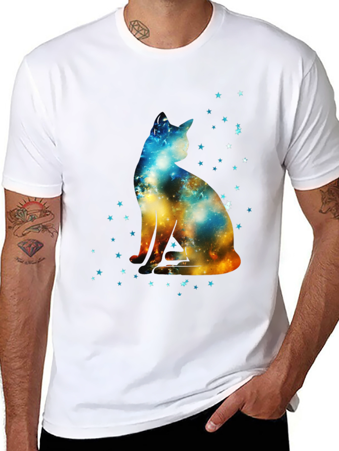Galaxy Cat Graphic Black T-Shirt