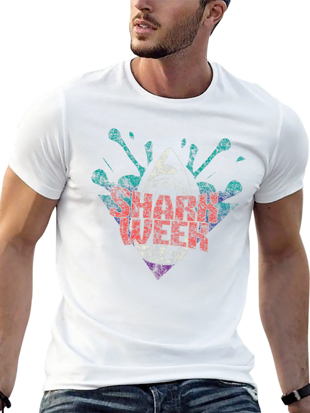Shark Week Graphic Print Crewneck T-Shirt