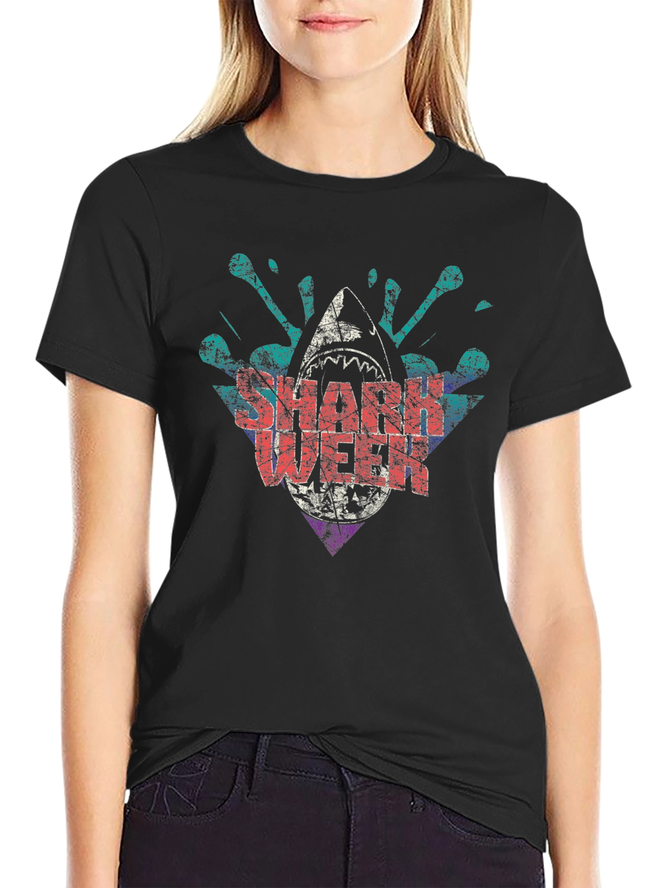Shark Week Graphic Print Crewneck T-Shirt