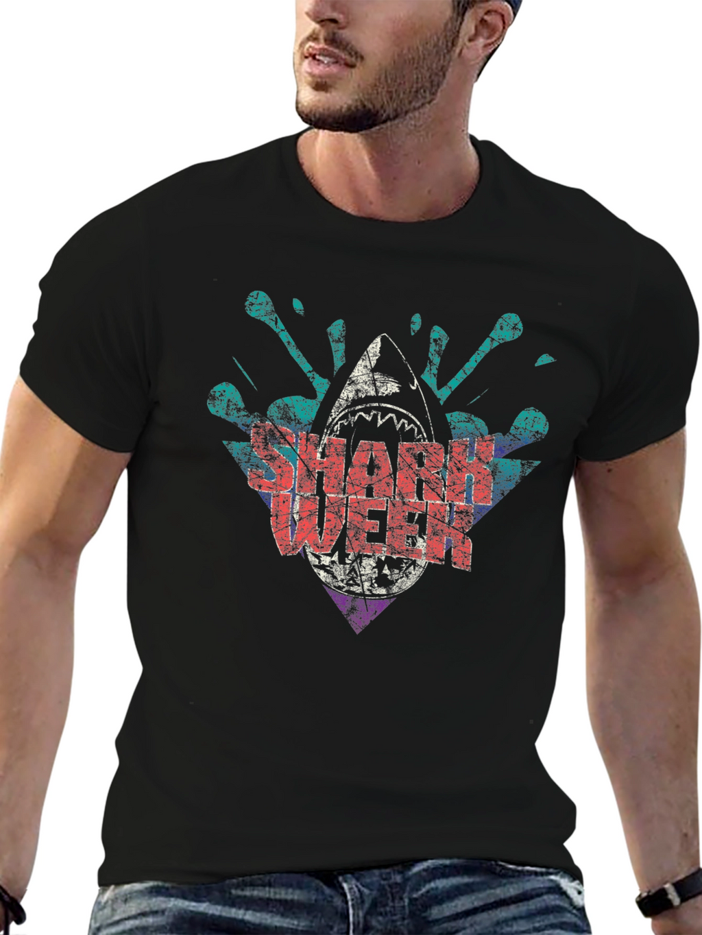 Shark Week Graphic Print Crewneck T-Shirt