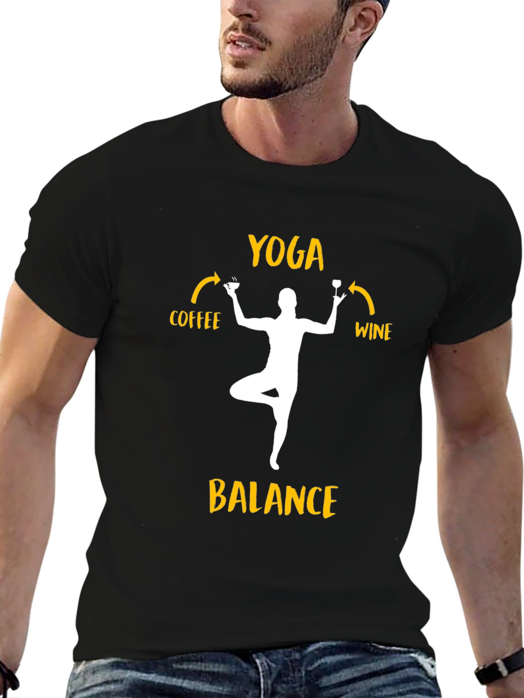 Yoga Balance Coffee Wine Graphic T-Shirt