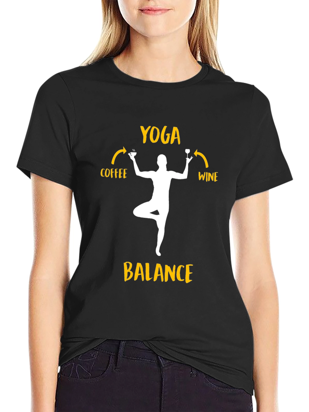 Yoga Balance Coffee Wine Graphic T-Shirt