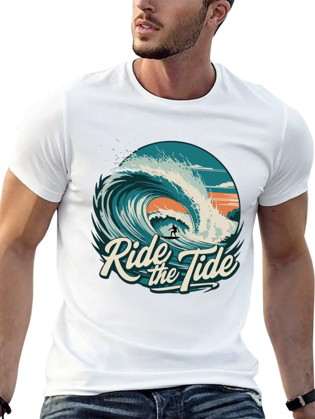 Ride the Tide Graphic T-Shirt - Surfer Design