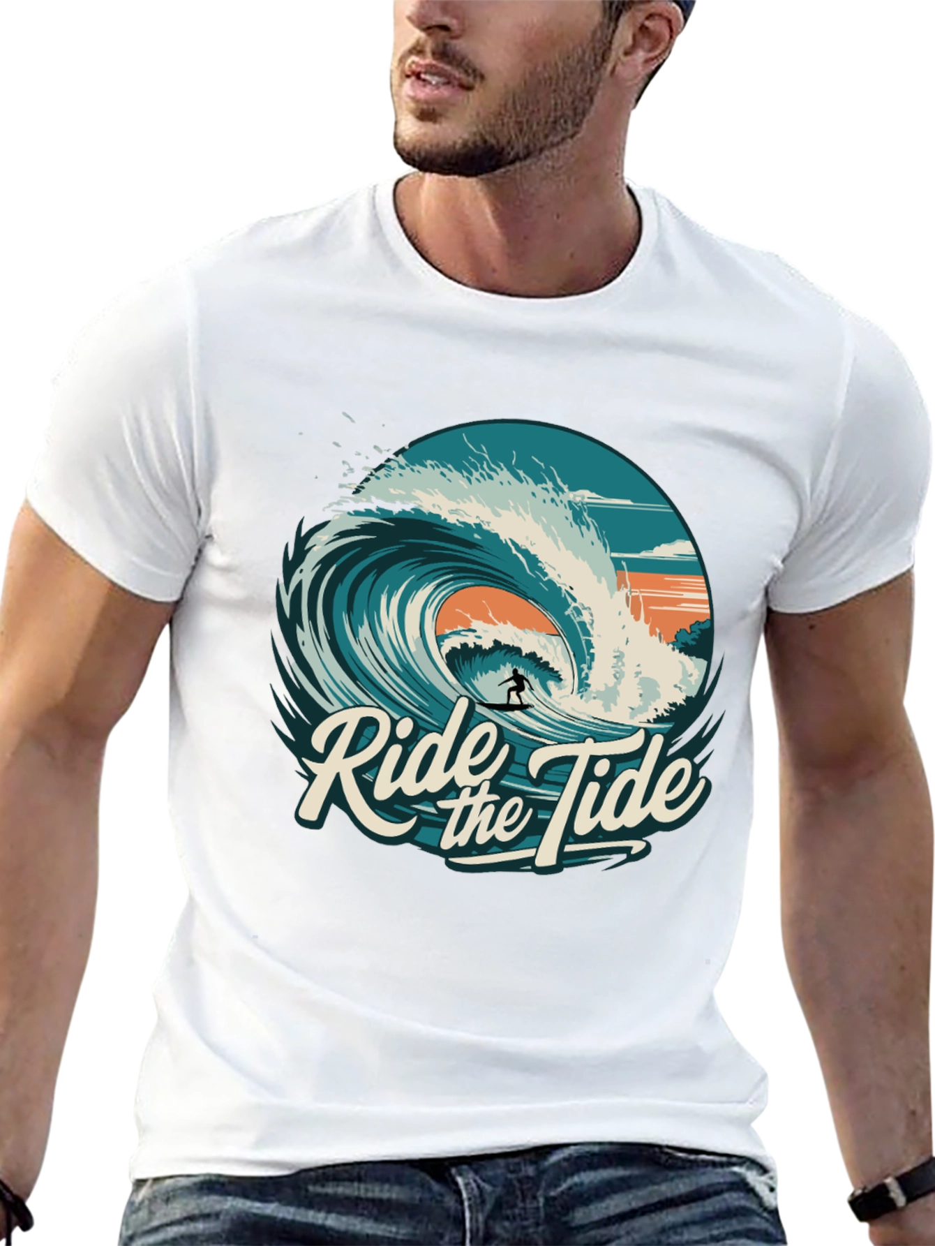 Ride the Tide Graphic T-Shirt - Surfer Design