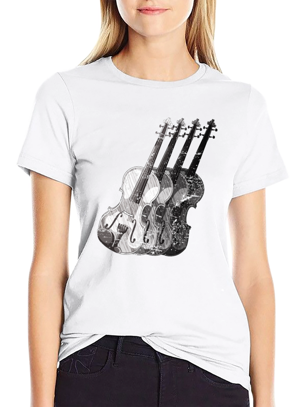 Violin Graphic Print Mens Black T-Shirt