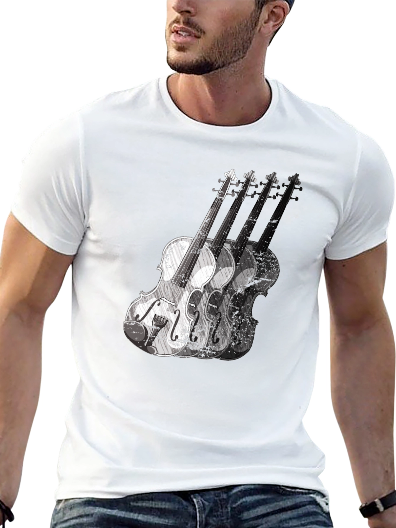 Violin Graphic Print Mens Black T-Shirt