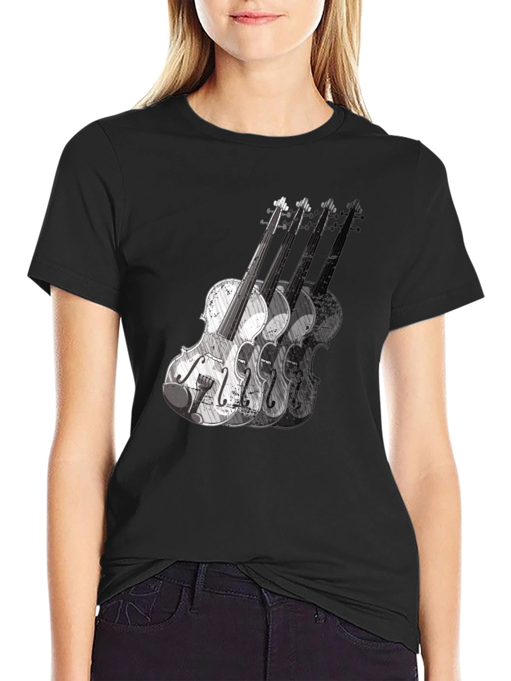 Violin Graphic Print Mens Black T-Shirt