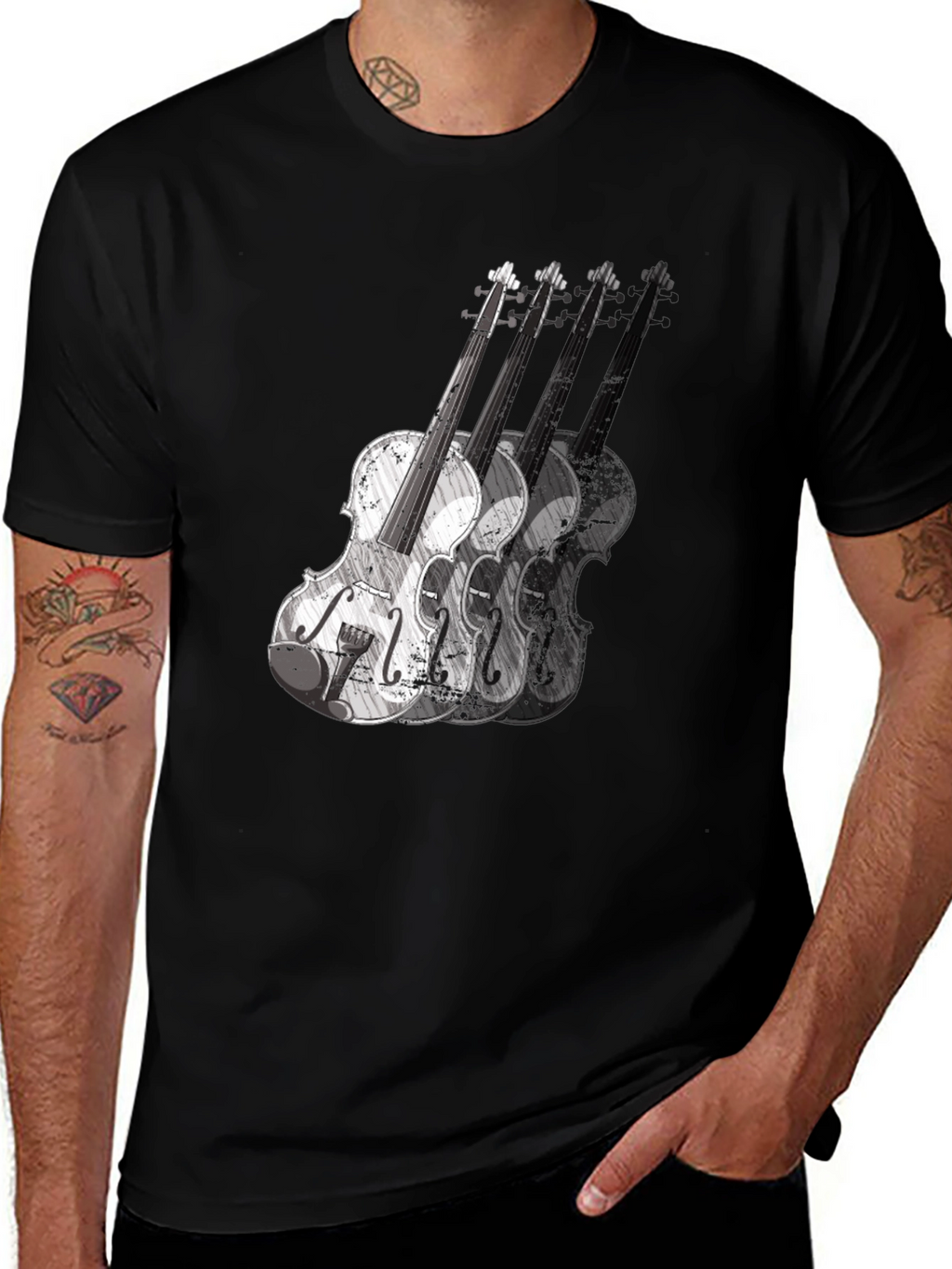 Violin Graphic Print Mens Black T-Shirt