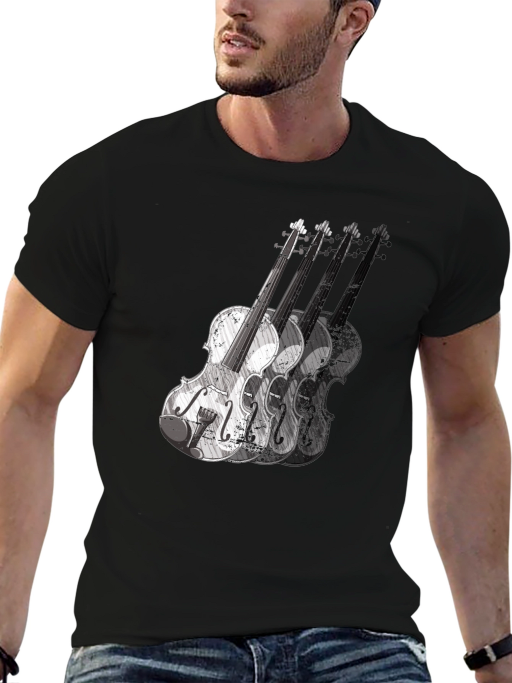 Violin Graphic Print Mens Black T-Shirt