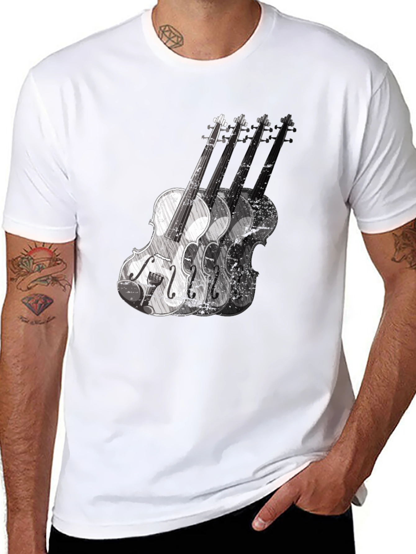Violin Graphic Print Mens Black T-Shirt
