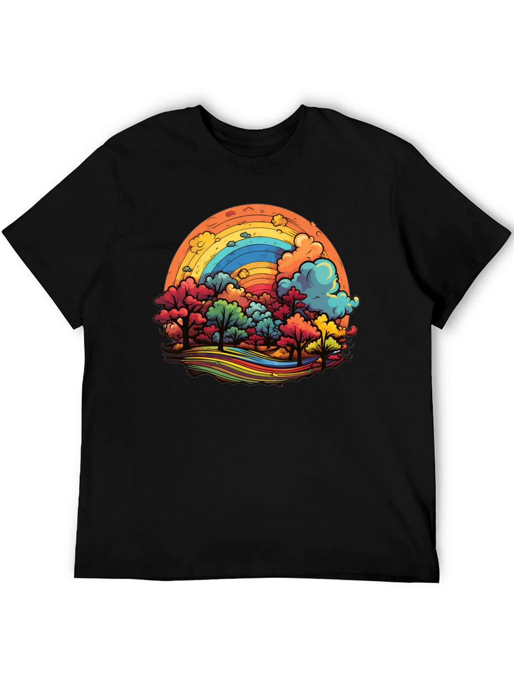 Rainbow Trees Graphic Black T-Shirt
