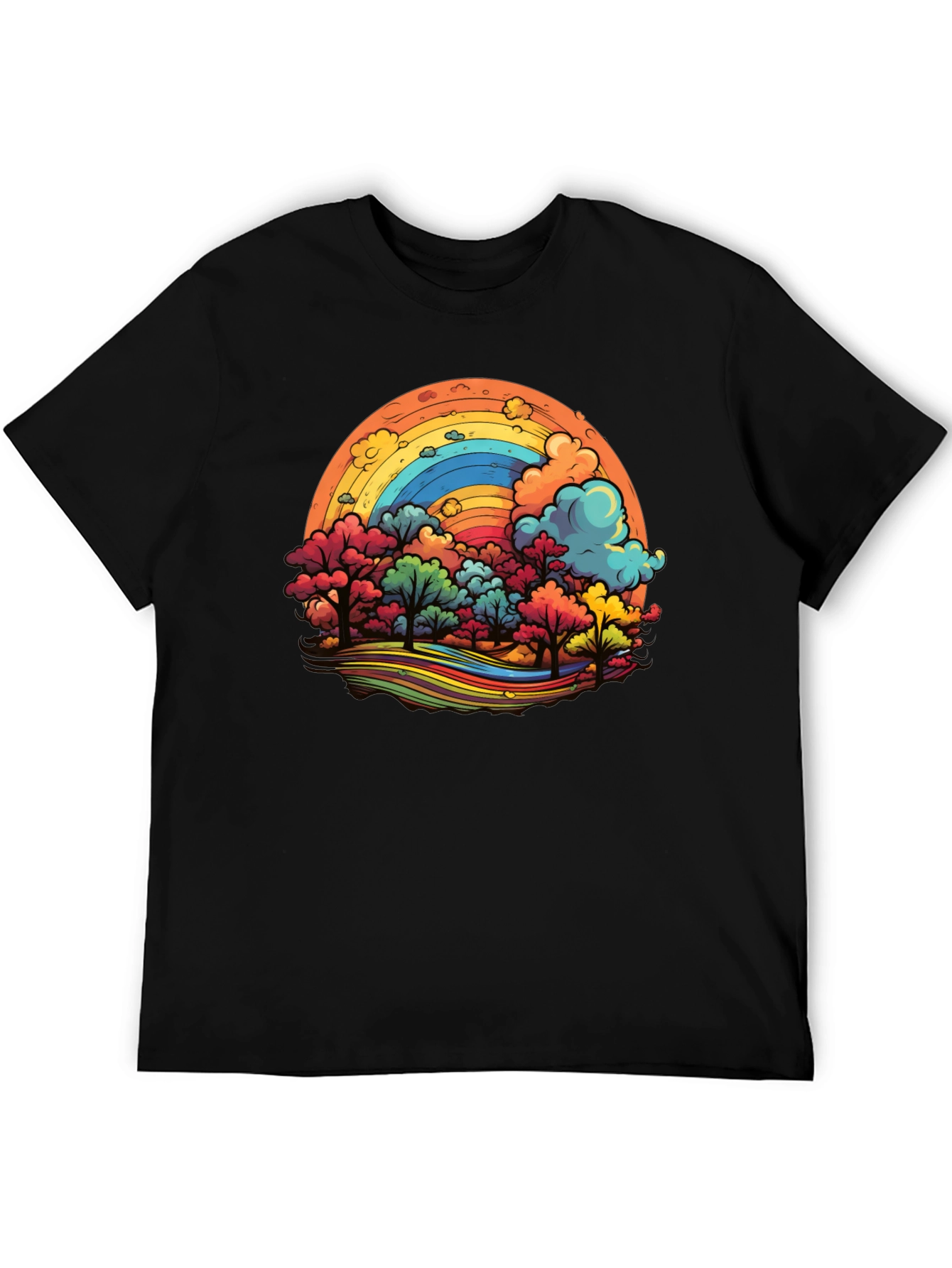 Rainbow Trees Graphic Black T-Shirt
