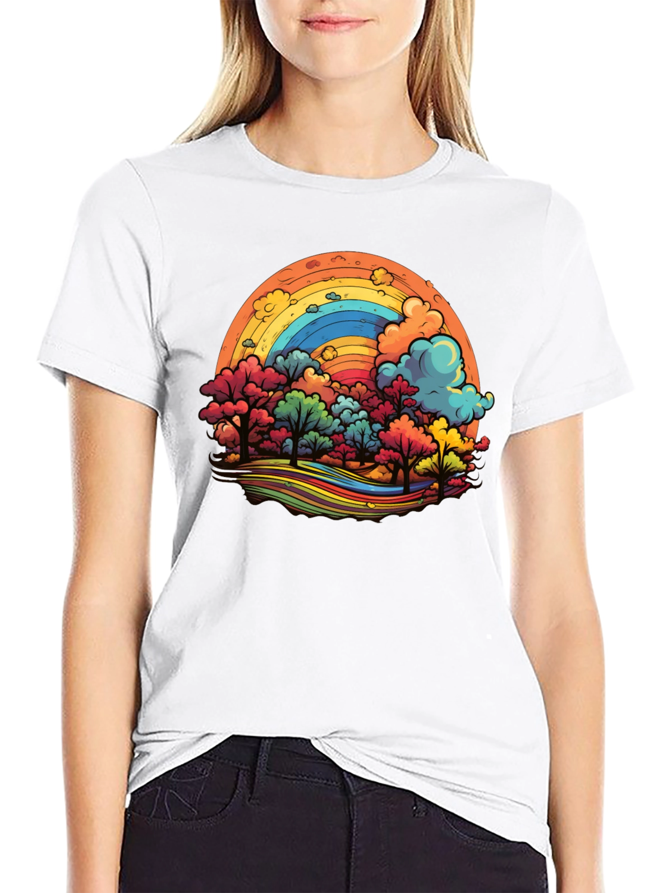 Rainbow Trees Graphic Black T-Shirt