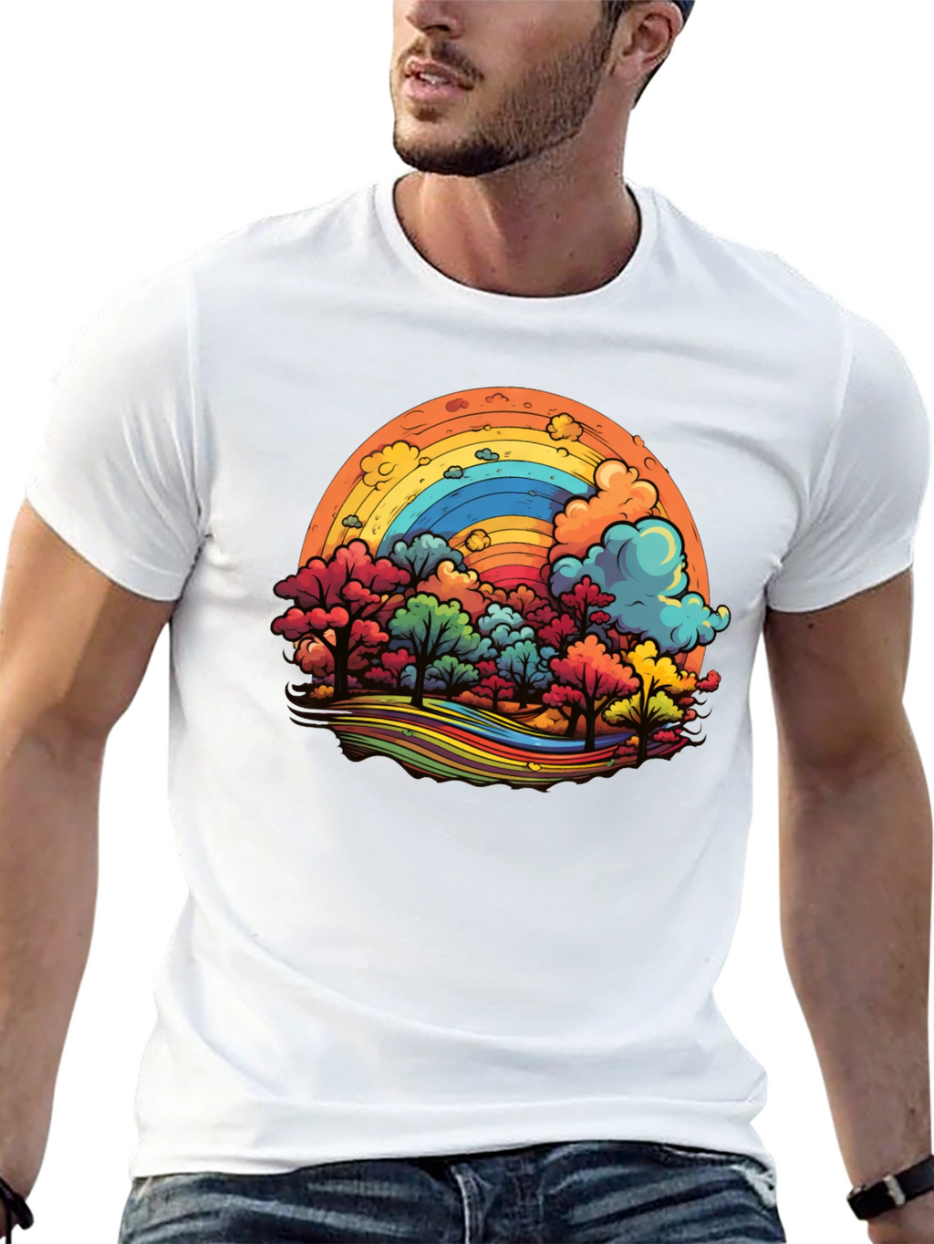 Rainbow Trees Graphic Black T-Shirt