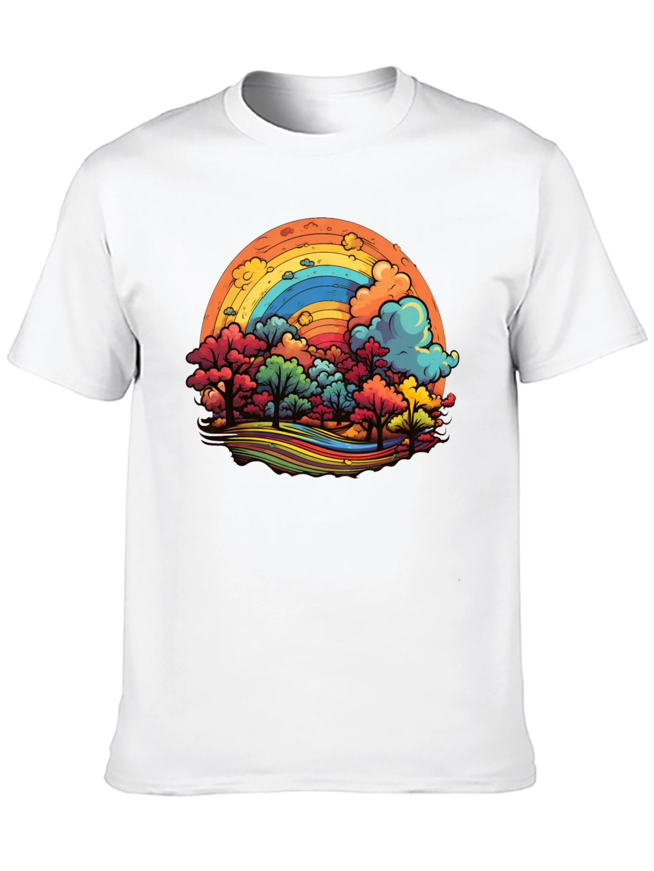 Rainbow Trees Graphic Black T-Shirt