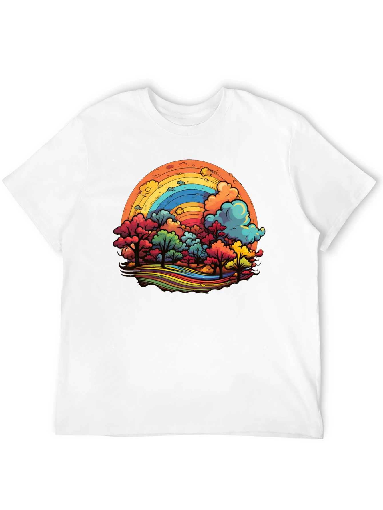 Rainbow Trees Graphic Black T-Shirt