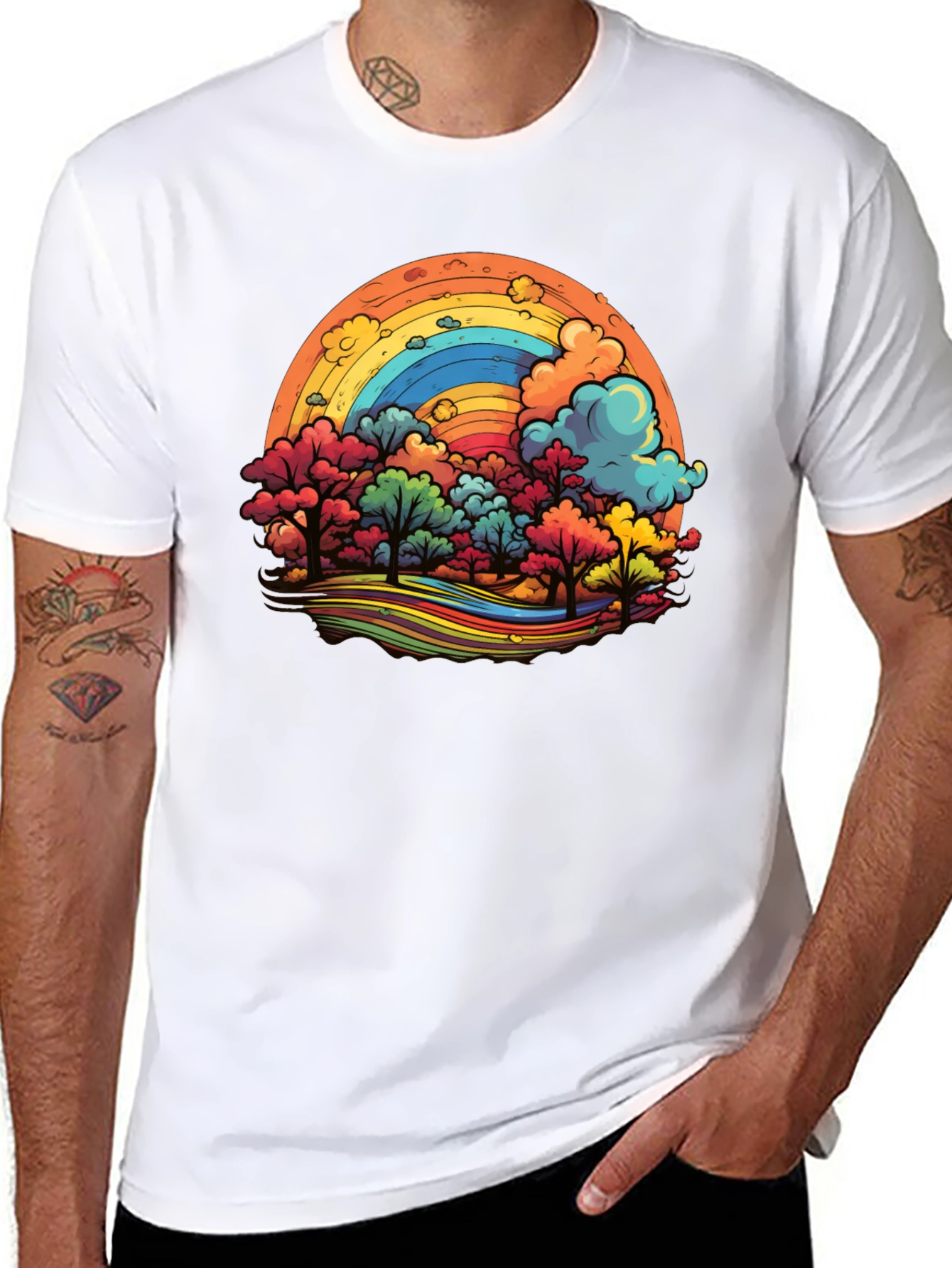Rainbow Trees Graphic Black T-Shirt