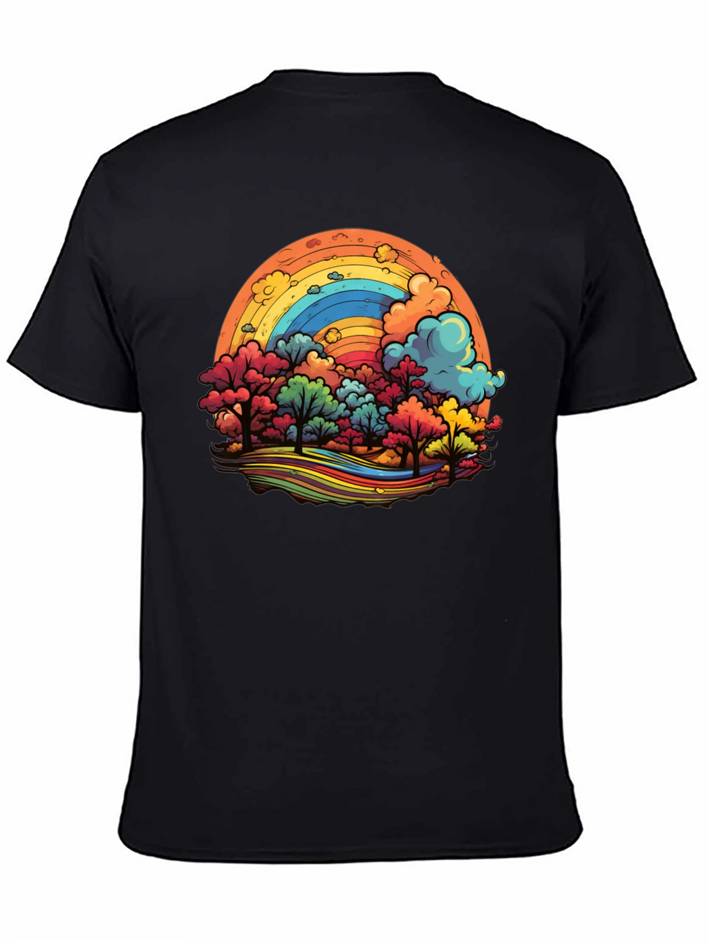 Rainbow Trees Graphic Black T-Shirt
