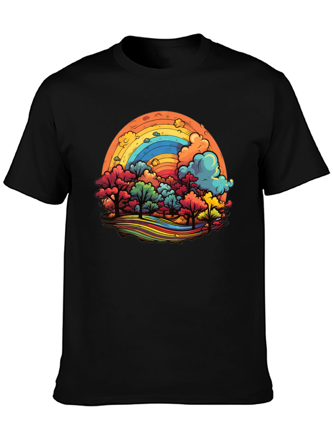 Rainbow Trees Graphic Black T-Shirt