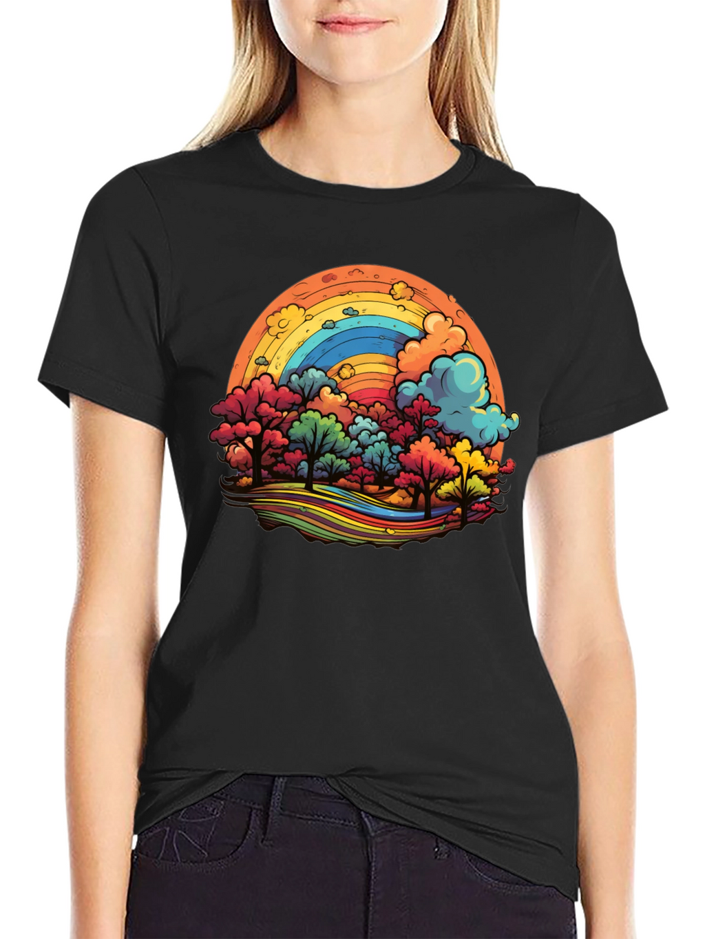 Rainbow Trees Graphic Black T-Shirt