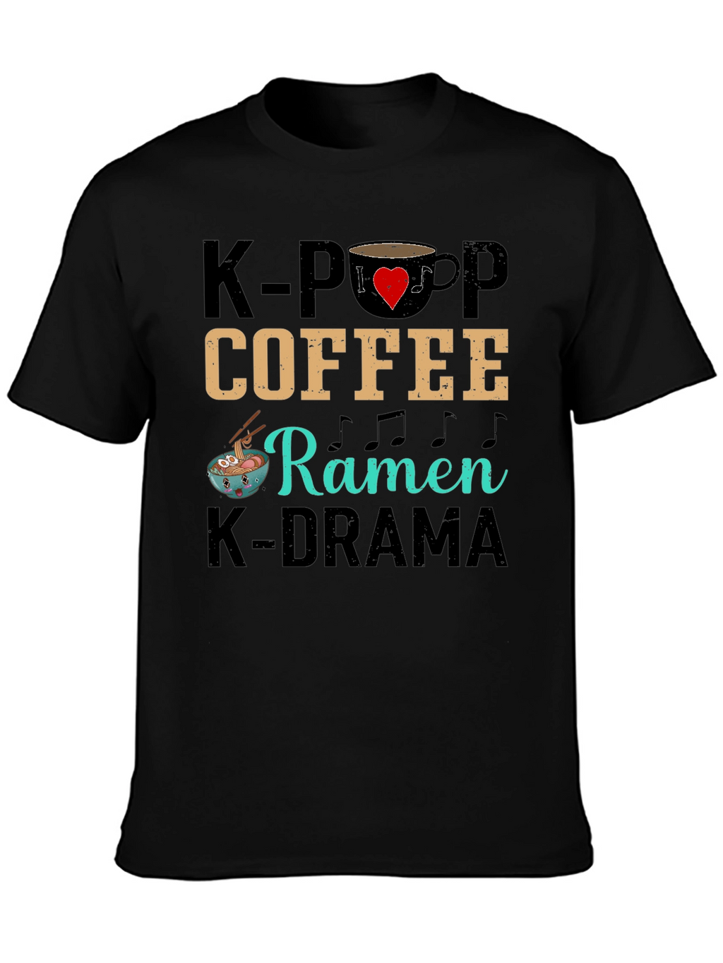 K-Pop Coffee Ramen K-Drama Black T-Shirt