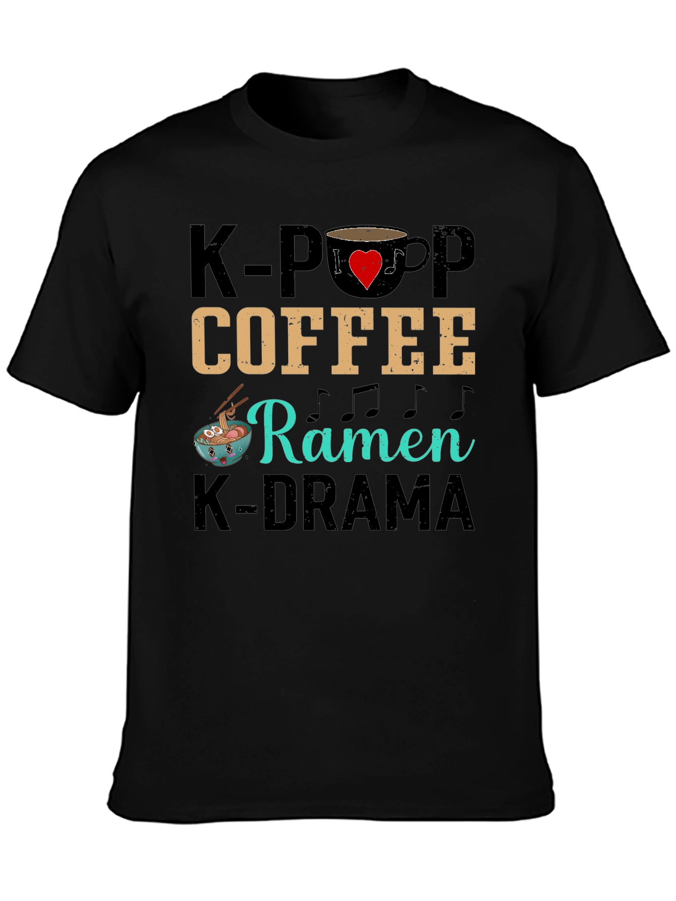 K-Pop Coffee Ramen K-Drama Black T-Shirt