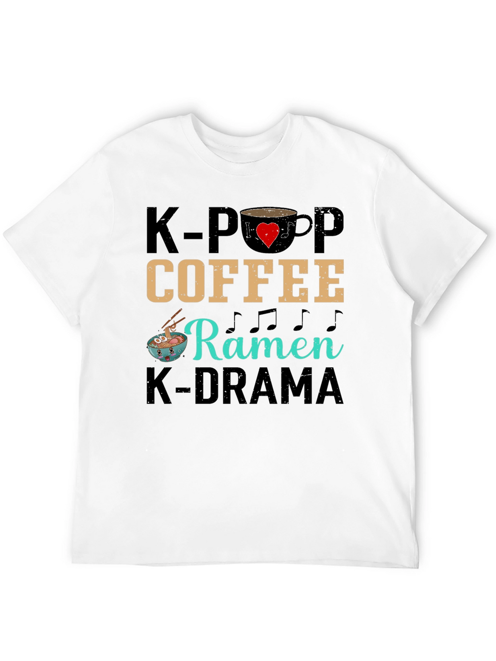 K-Pop Coffee Ramen K-Drama Black T-Shirt