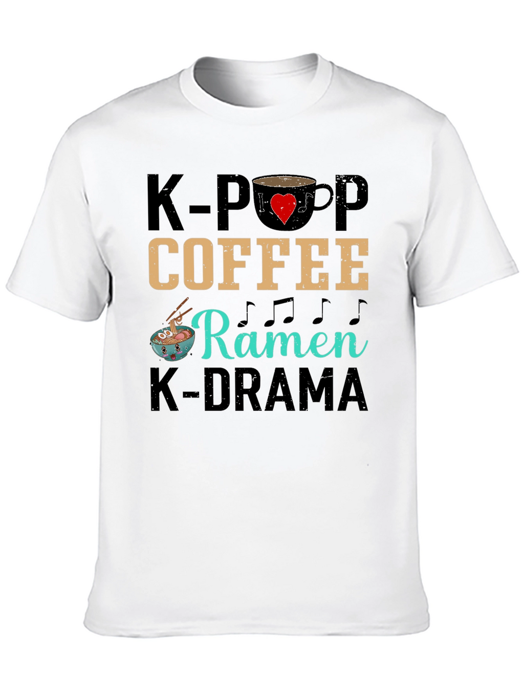 K-Pop Coffee Ramen K-Drama Black T-Shirt