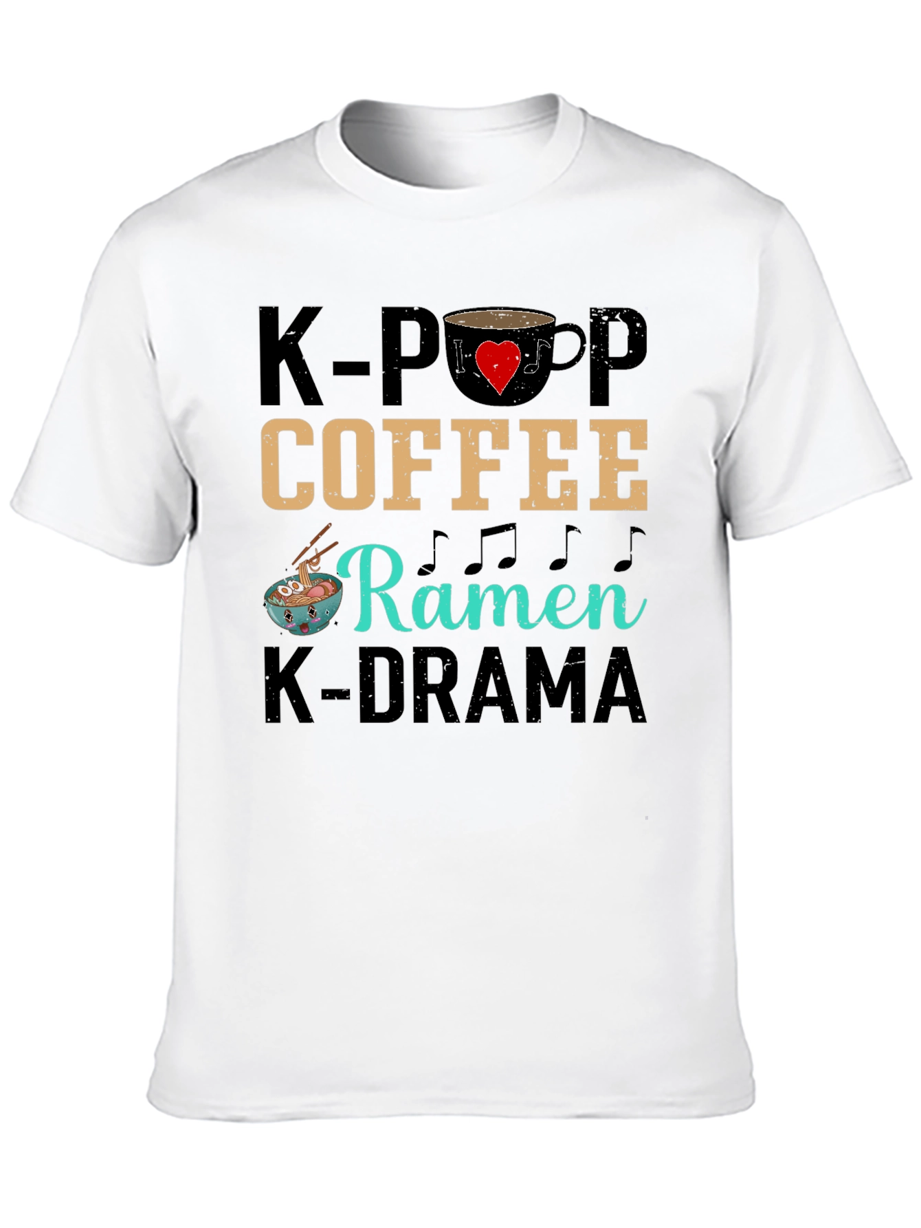 K-Pop Coffee Ramen K-Drama Black T-Shirt