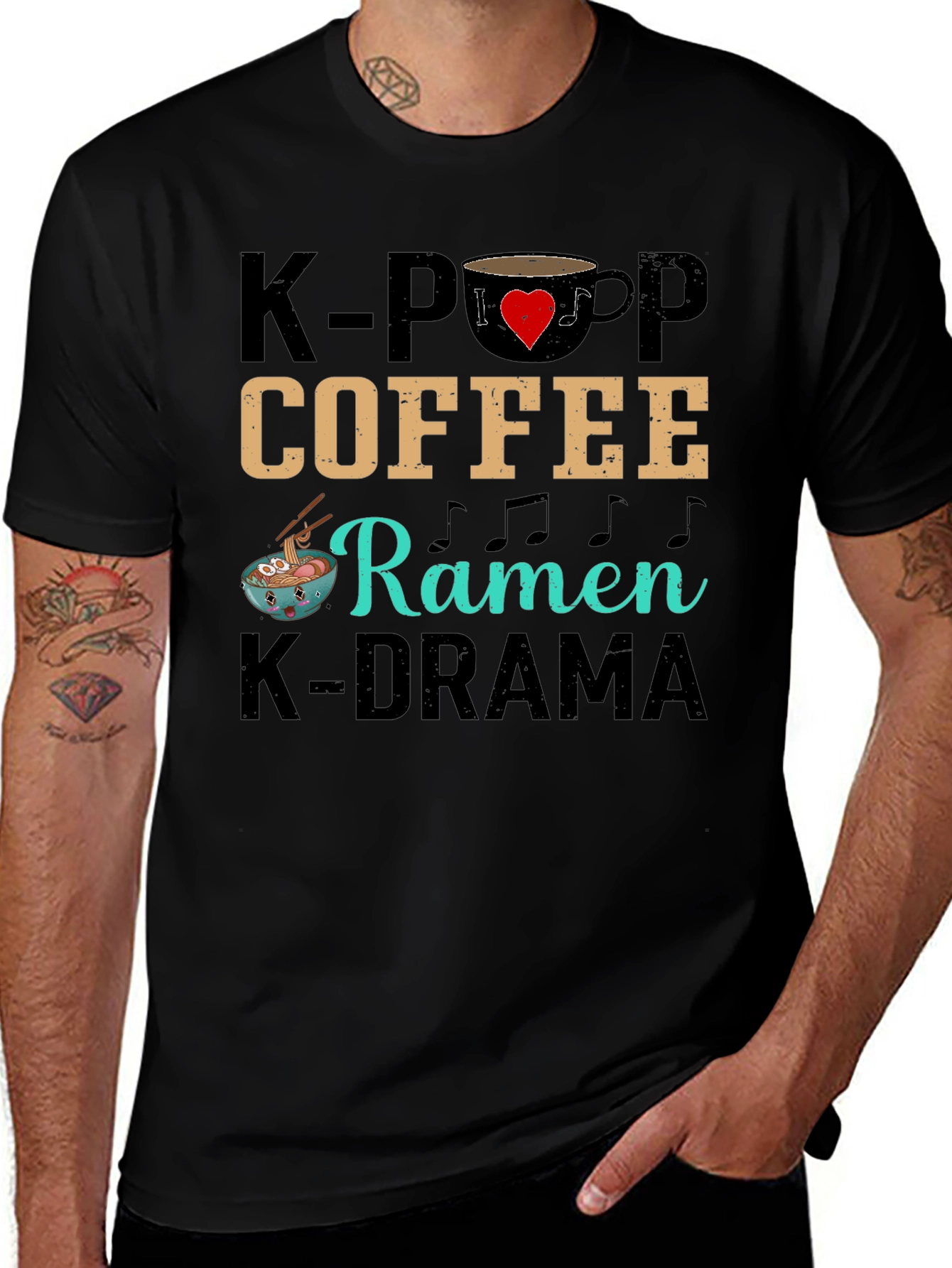K-Pop Coffee Ramen K-Drama Black T-Shirt