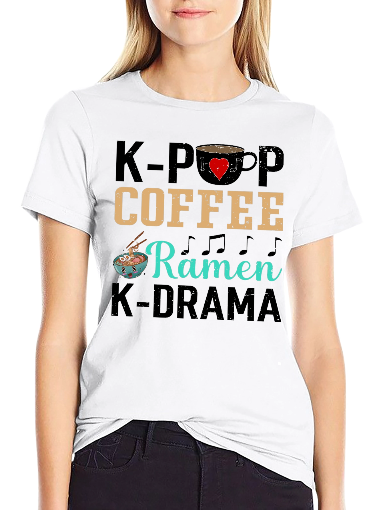 K-Pop Coffee Ramen K-Drama Black T-Shirt
