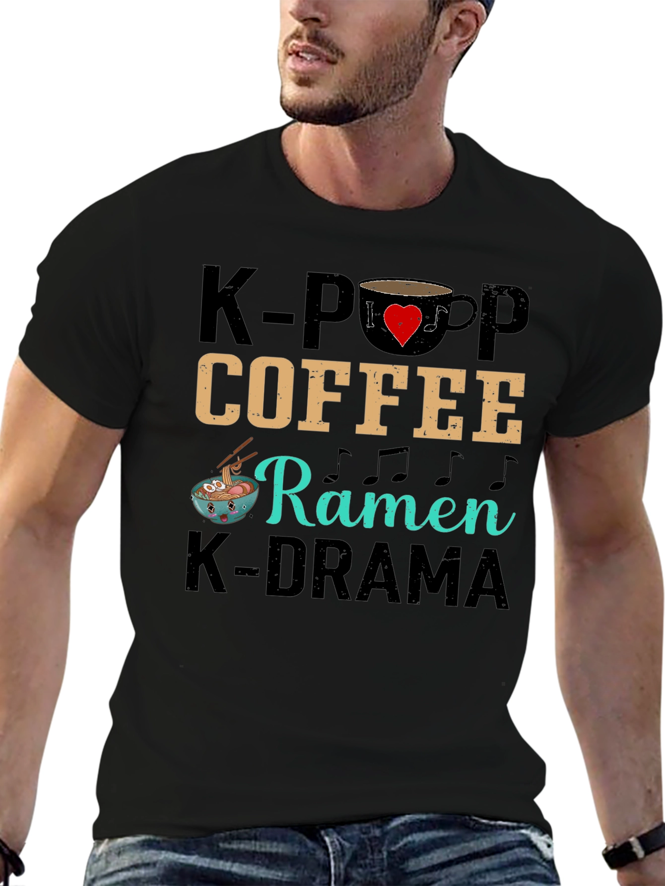 K-Pop Coffee Ramen K-Drama Black T-Shirt