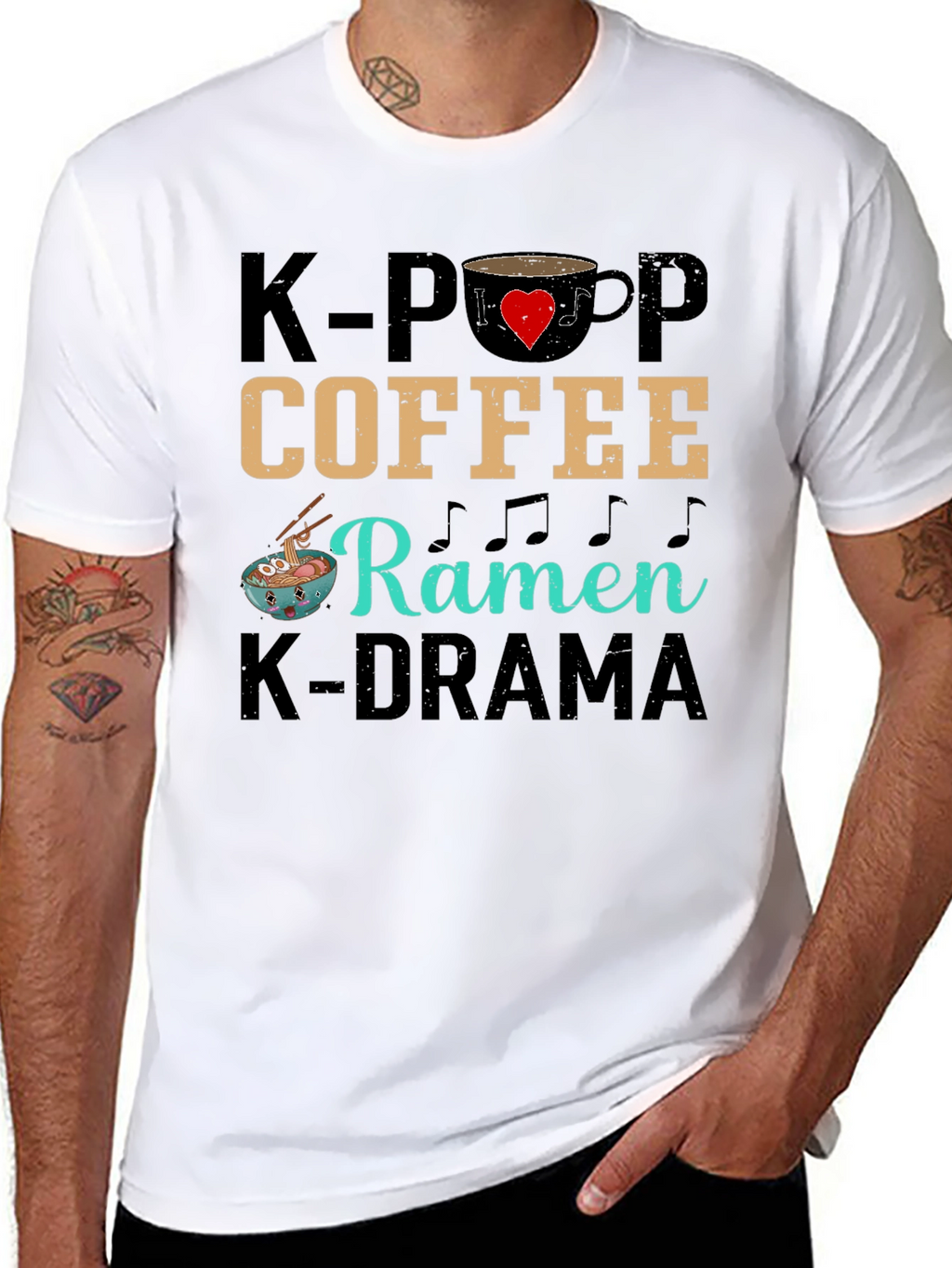 K-Pop Coffee Ramen K-Drama Black T-Shirt