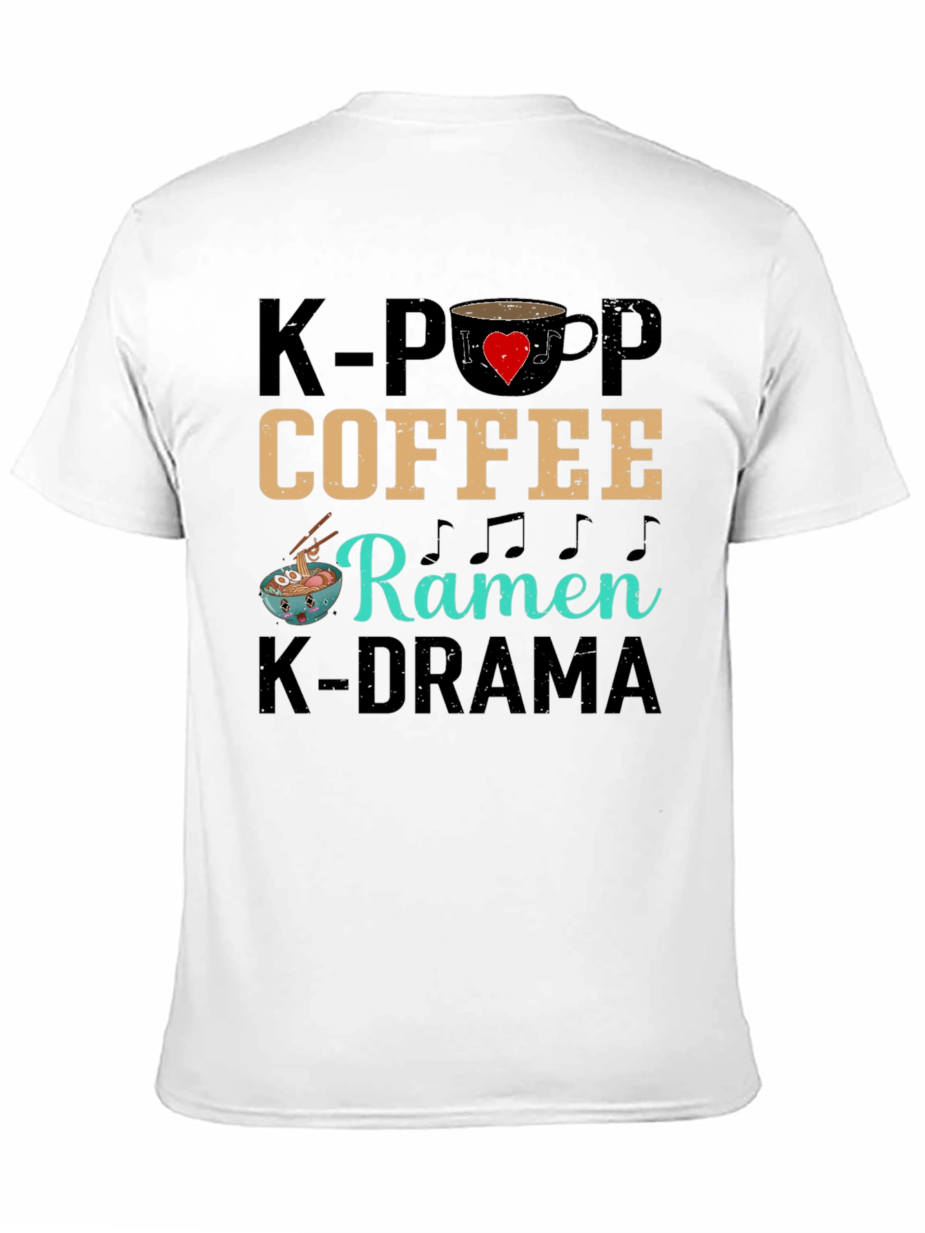 K-Pop Coffee Ramen K-Drama Black T-Shirt