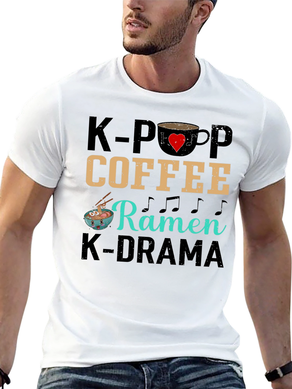 K-Pop Coffee Ramen K-Drama Black T-Shirt