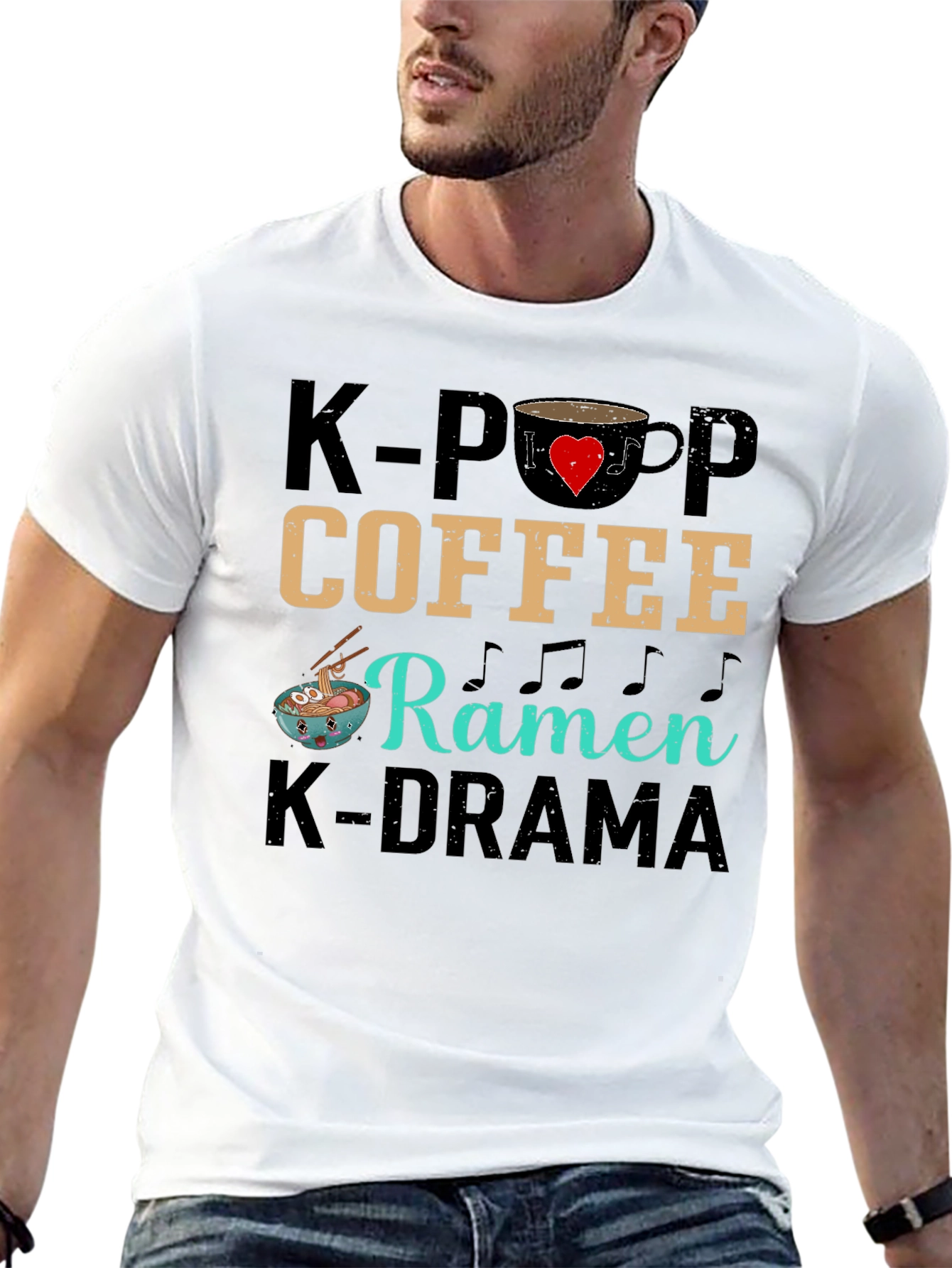 K-Pop Coffee Ramen K-Drama Black T-Shirt