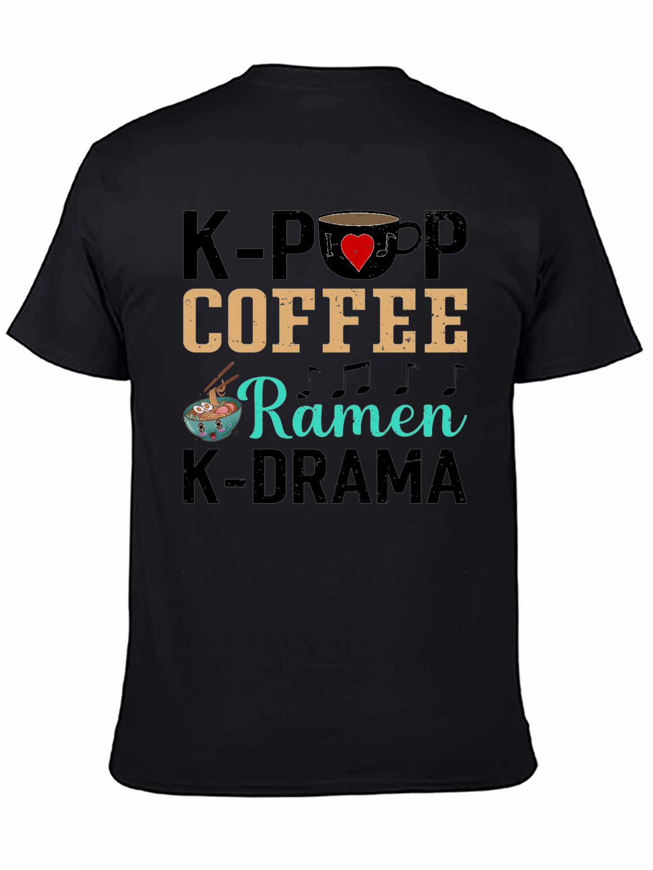 K-Pop Coffee Ramen K-Drama Black T-Shirt