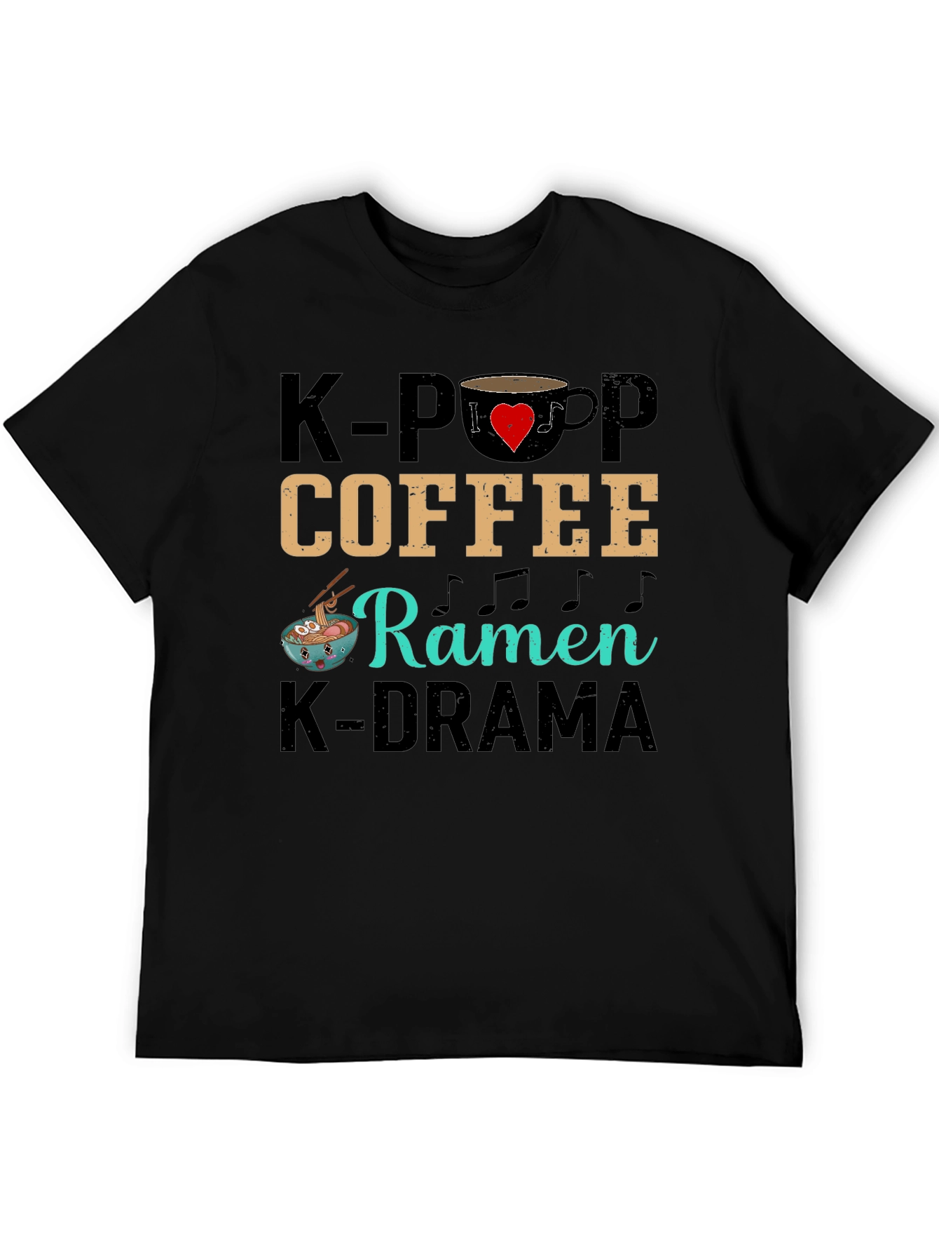 K-Pop Coffee Ramen K-Drama Black T-Shirt