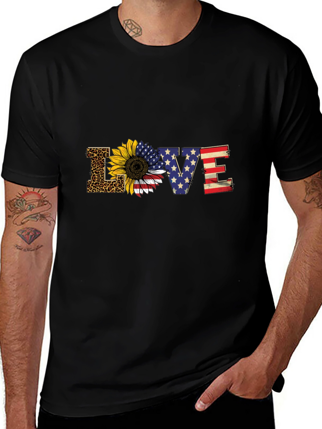 Patriotic Leopard Sunflower LOVE Graphic Tee