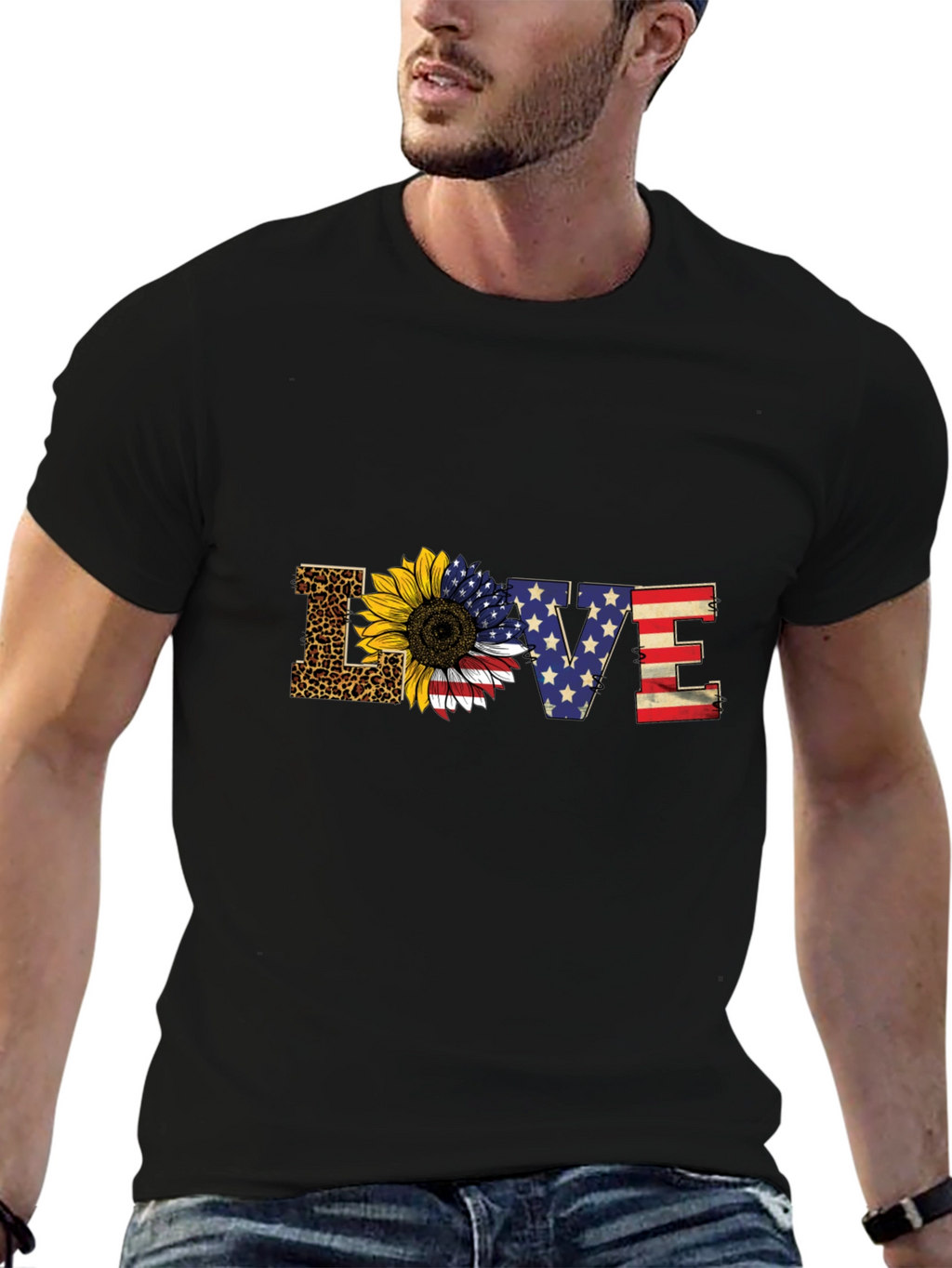 Patriotic Leopard Sunflower LOVE Graphic Tee