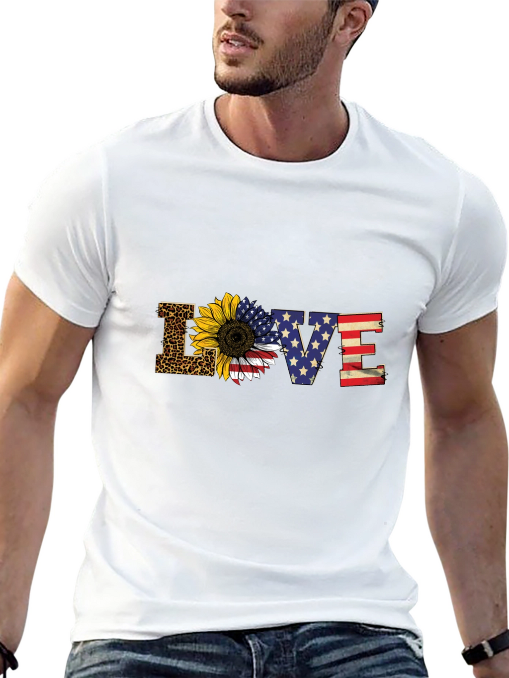 Patriotic Leopard Sunflower LOVE Graphic Tee