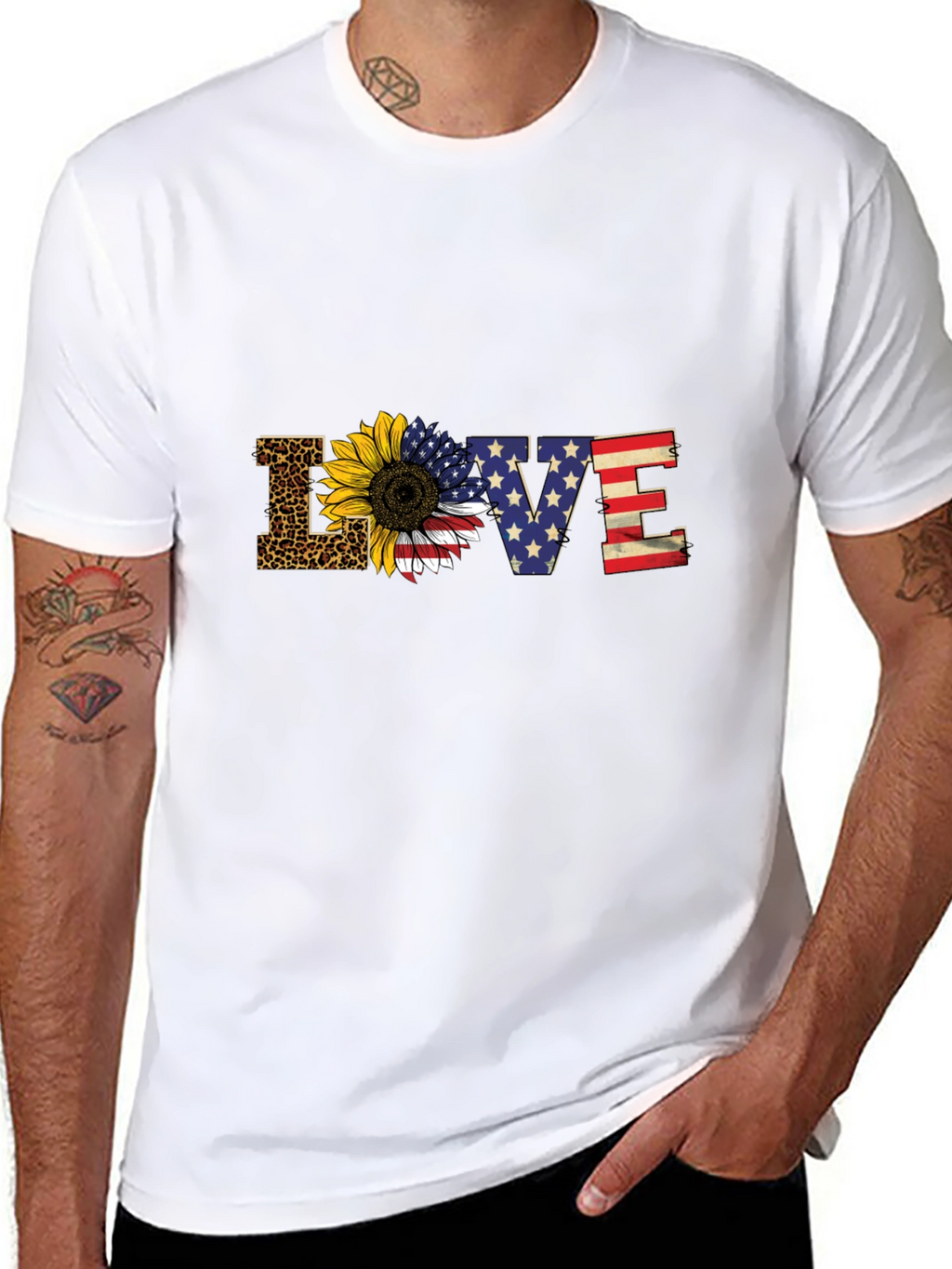 Patriotic Leopard Sunflower LOVE Graphic Tee