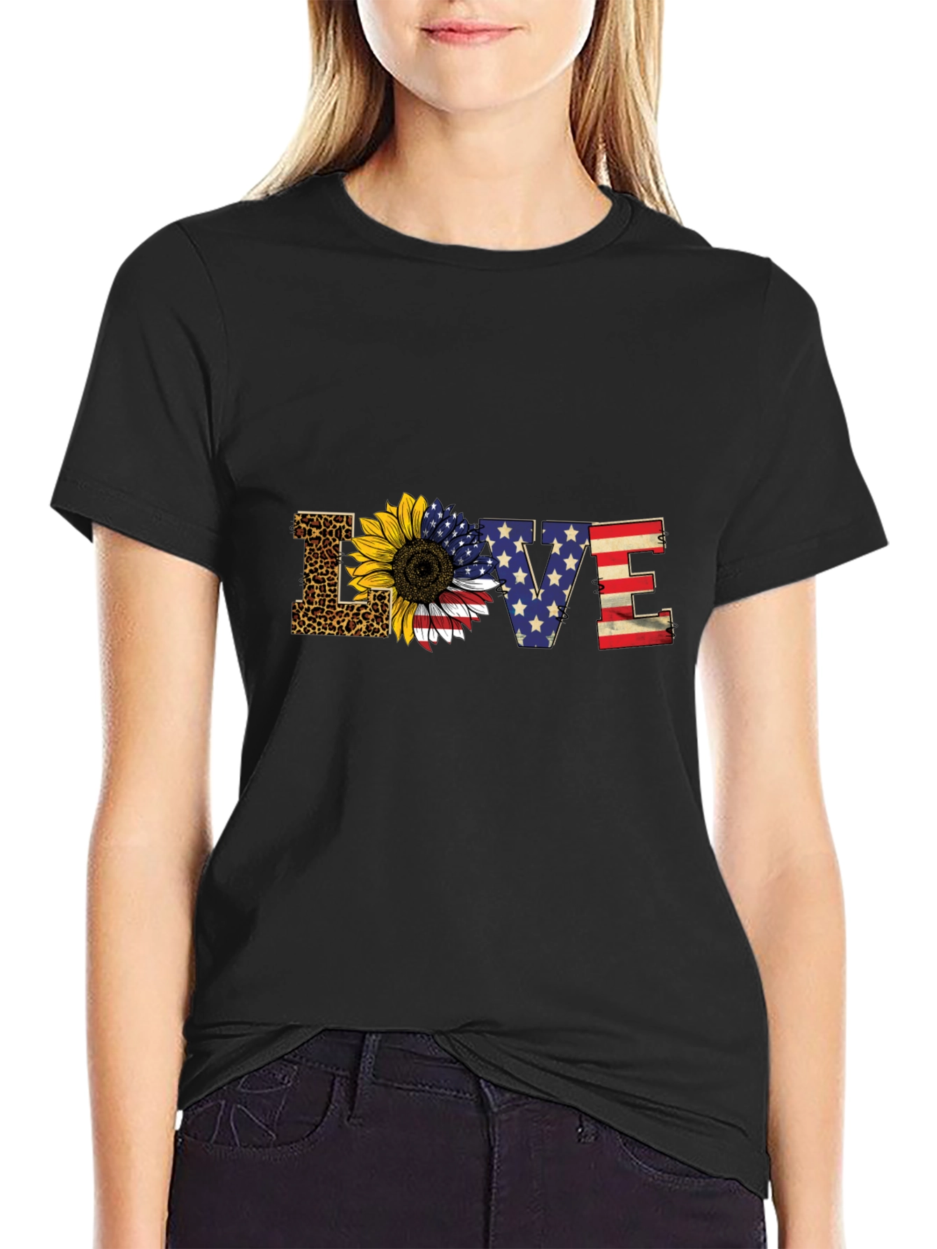 Patriotic Leopard Sunflower LOVE Graphic Tee