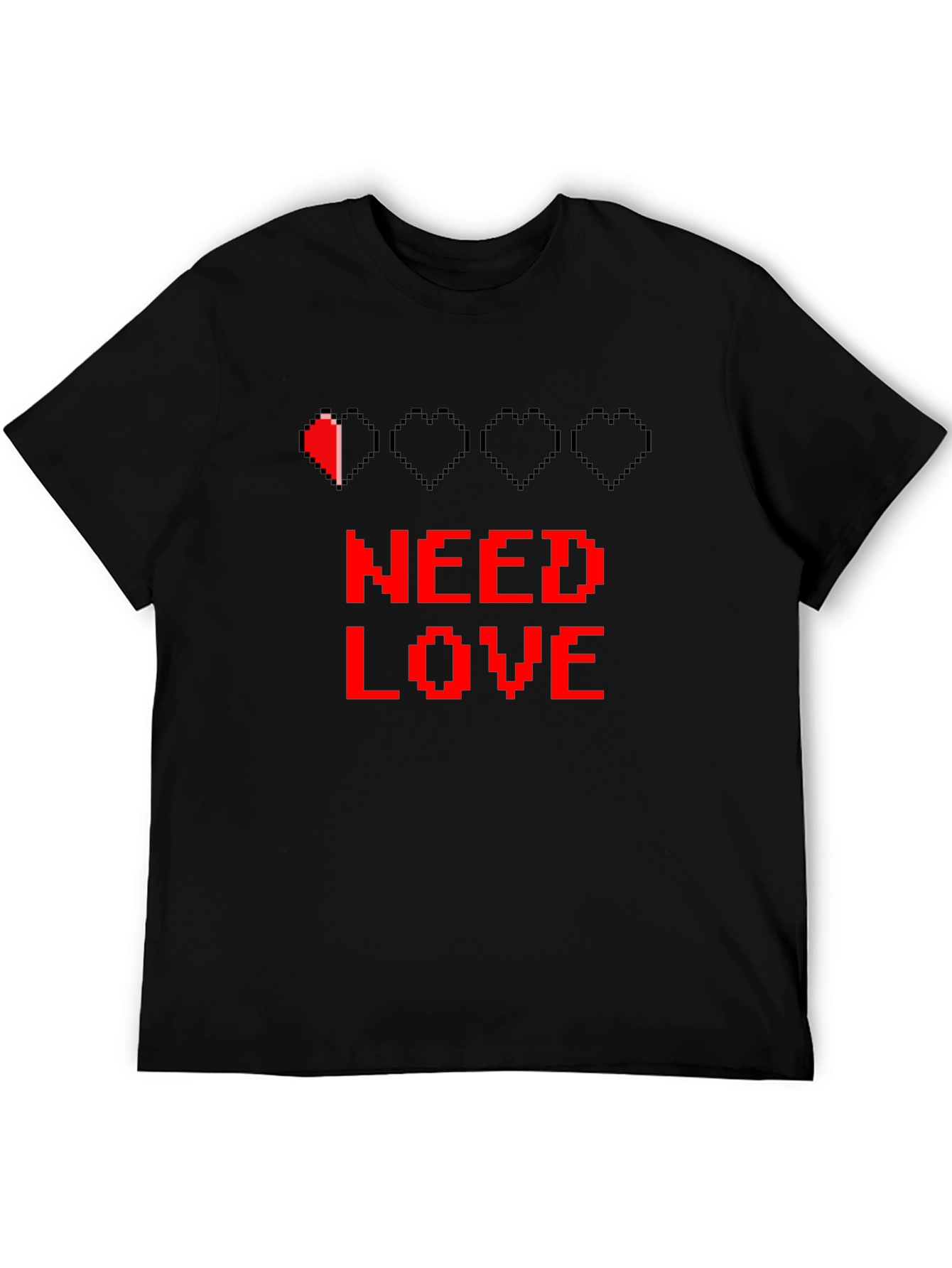 Need Love Black Graphic Tee - Pixel Heart Design